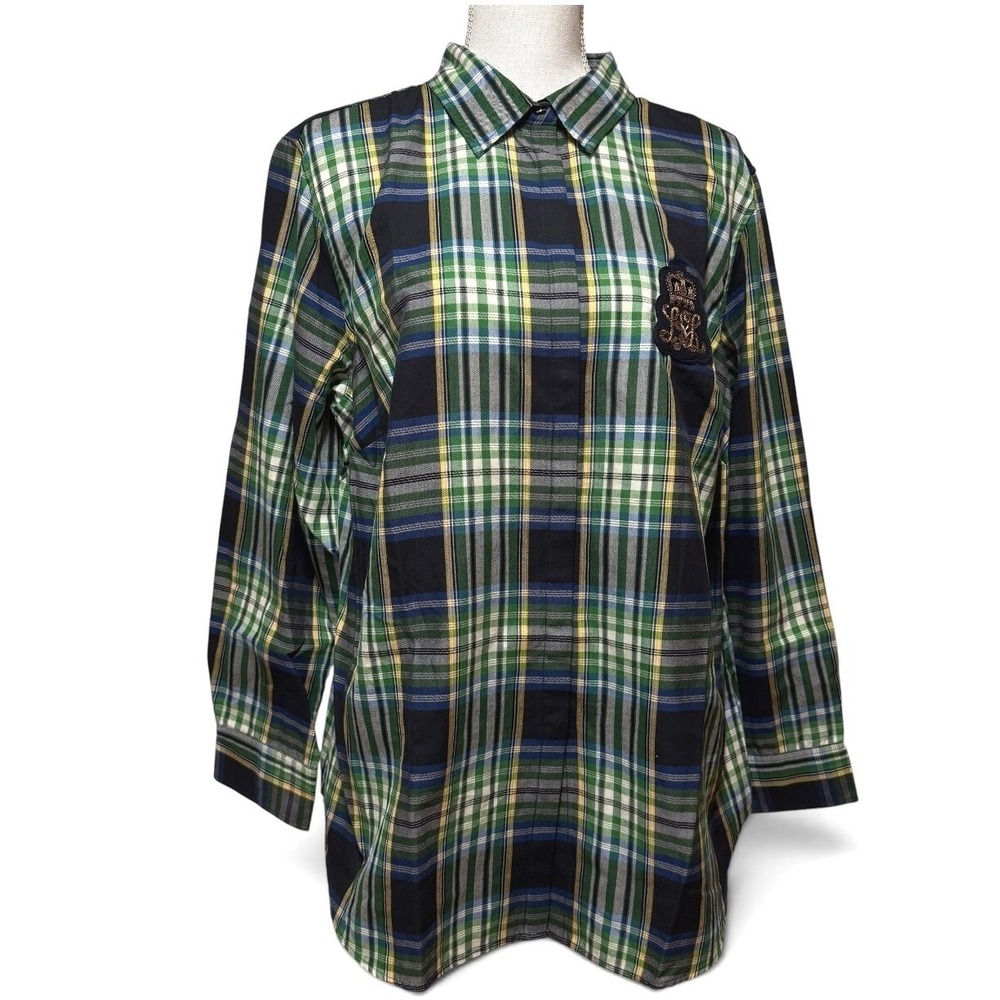 Lauren Ralph Lauren Green Plaid Bullion Crest Button Down Shirt 1X 202711542001